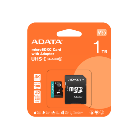 Card de Memorie  MICROSDXC Adata AUSDX1TUI3V30SA2-RA1, 1TB, Class 10, U3, V30, A2 + Adaptor SD ADATA - 1