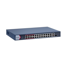 Switch PoE Hikvision DS-3E1326P-EI/M: 24 × 10/100 Mbps PoE port,1 × Gigabit combo,1 × Gigabit RJ45 port, 24 porturi PoE maxim 30