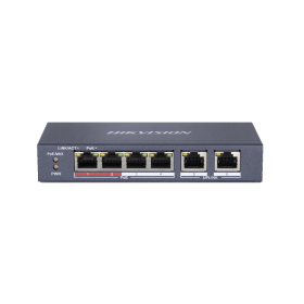 Switch Hikvision DS-3E0106P-E-M, Switching capacity 1.6 Gbps, 4 x 10/100Mbps PoE ports, and and 2 × 10/100Mbps RJ45 ports, MAC a