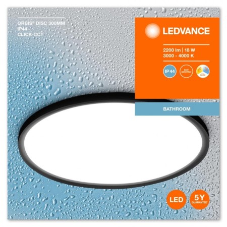 Plafoniera LED pentru baie Ledvance Orbis Disc Black, 18W, 2200 lm, lumina alba (3000-4000K), IP44, Ø300x47mm, aluminiu/metal, N