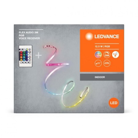 Kit Banda LED RGB Ledvance FLEX Audio cu Telecomanda, 12.5W, 220-240V, lumina color, dimabila, sincronizare muzica, IP20, 3 metr