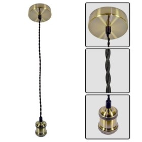 Pendul Vivalux RETRO Antique Brass, E27, max. 60W, textil/Metal, IP20, Ø100mm, cablu dublu Negru 1m, bec neinclus VIVALUX - 1