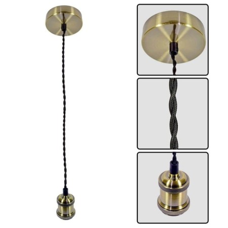 Pendul Vivalux RETRO Antique Brass, E27, max. 60W, textil/Metal, IP20, Ø100mm, cablu dublu Negru 1m, bec neinclus VIVALUX - 1