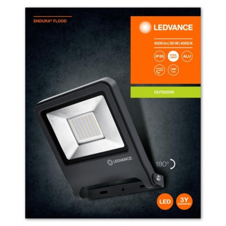 Proiector LED Ledvance ENDURA FLOOD, 50W, 220-240V, 4500 lm, lumina neutra (4000K), IP65, 245x210x43mm, aluminiu, Gri LEDVANCE -