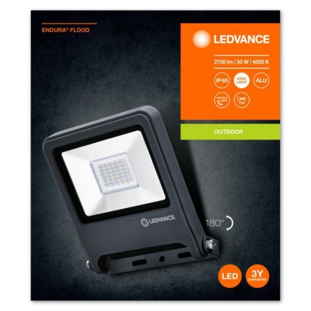 Proiector LED Ledvance ENDURA FLOOD, 30W, 220-240V, 2700 lm, lumina neutra (4000K), IP65, 193x170x39mm, aluminiu, Gri LEDVANCE -