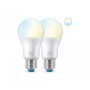 2 Becuri LED inteligente WiZ Connected Whites A60, Wi-Fi, E27, 8W (60W), 806 lm, lumina alba (2700-6500K), compatibil Google Ass