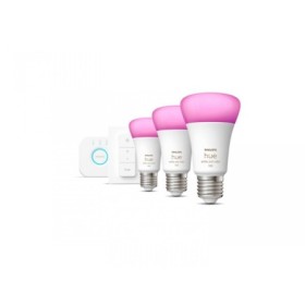 Pachet 3 Becuri LED RGB inteligente Philips Hue A60, Bluetooth, E27, 9W (75W), 1100 lm, lumina alba si color (2000-6500K) + Cons