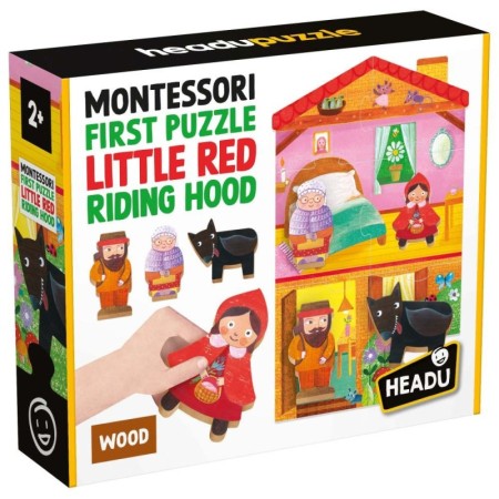 Headu - Montessori primul meu puzzle Scufita Rosie ce include 4 forme din lemn Headu - 1