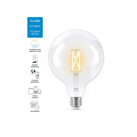 Bec LED inteligent vintage (decorativ) WiZ Connected Filament ClearG125 ,Wi-Fi, E27, 6.7W (60W), 806 lm, lumina alba (2700-6500K