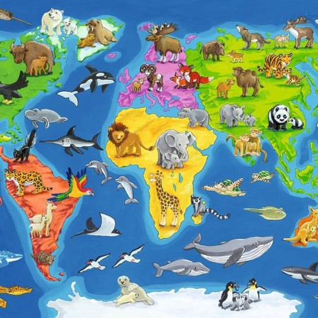 Puzzle tip rama harta lumii cu animale 30 piese Ravensburger - 1