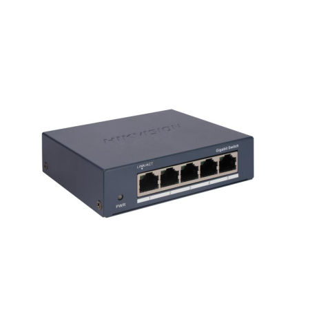 Switch Hikvision DS-3E0505-O: 5 × Gigabit RJ45 ports, 10 Gbps, 1000M network access, alimentare: 5VDC, 0.6A, dimensiuni: 105.00 