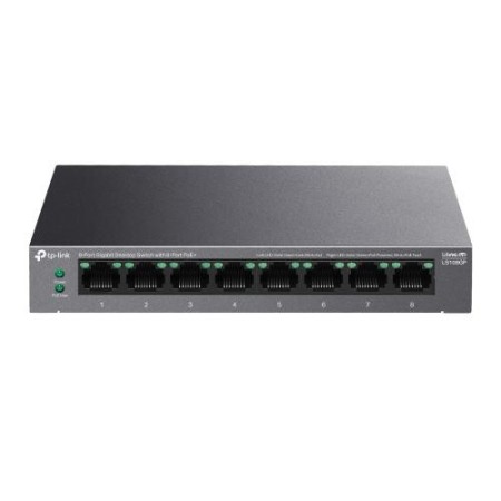 TP-LINK 5-PORT GIGABIT SWITCH LS108GP, interfata  8× 10/100/1000Mbps RJ45 Ports (Ports 1–8 supports 802.3af/at PoE+), AUTO Negot