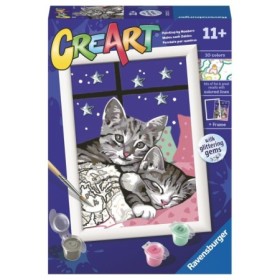 CreArt pictura pe numere pentru copii pisicute somnoroase cu pietre sclipitoare