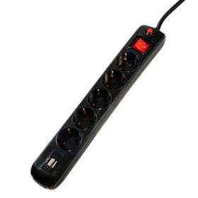 PRELUNGITOR SPACER, Schuko x 5, conectare prin Schuko (T), USB x 2, cablu 3 m, 16 A, max. 3500W, protectie supratensiune, negru 