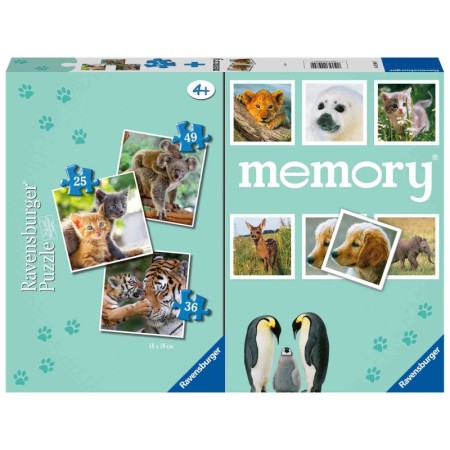Puzzle si Joc Memory Animale, 25/36/49 Piese Ravensburger - 1