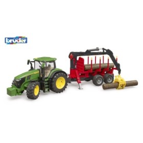 Bruder tractor John Deere 7R 350 cu remorca forestiera si 4 busteni Bruder - 1