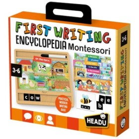 Enciclopedia Montessori despre scris cu suport din lemn 3-6 ani