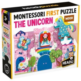 Montessori Primul meu Puzzle cu Unicorni si piese din lemn