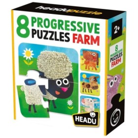 8 Puzzleuri Progresive Educative Animale de la Ferma pentru copiii peste 2 ani