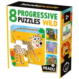 8 Puzzleuri Progresive Educative Animale Salbatice pentru copiii peste 2 ani