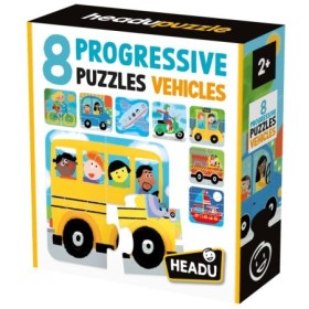 8 Puzzleuri progresive Vehicule cu piese mari pentru copiii de peste 2 ani