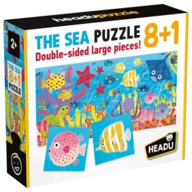 8+1 Puzzle Animale Marine cu piese mari imprimate pe ambele fete