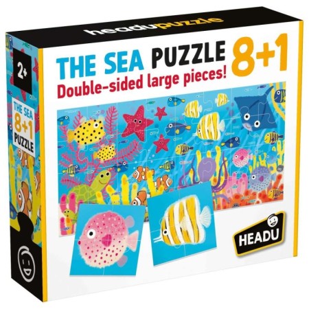 8+1 Puzzle Animale Marine cu piese mari imprimate pe ambele fete