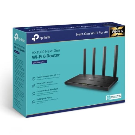 TP-Link Router Gigabit Dual-Band Wi-Fi 6 AX1500 ARCHER AX17, Standarde wireless: IEEE 802.11ax/ac/n/a 5 GHz, IEEE 802.11n/b/g 2.