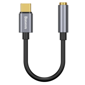 Cablu Adaptor Baseus, 1 x USB Type-C (T) la 1 x Jack 3.5mm (M), lungime cablu brodat 12 cm, gri BASEUS - 1