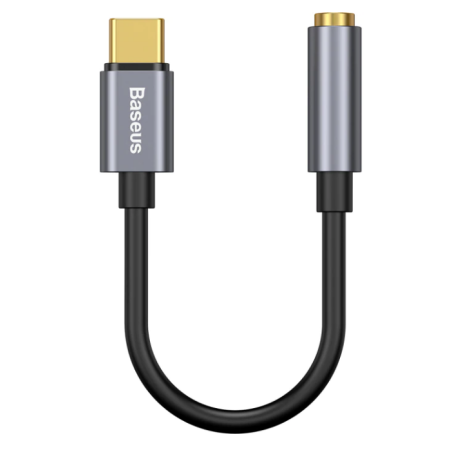 Cablu Adaptor Baseus, 1 x USB Type-C (T) la 1 x Jack 3.5mm (M), lungime cablu brodat 12 cm, gri BASEUS - 1