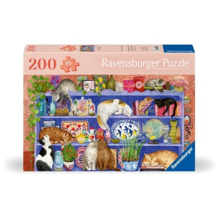 Ravensburger - Puzzle pentru varstnici pisicute pe raft cu sablon de imagine si suport din carton 200 piese mari XL Ravensburger