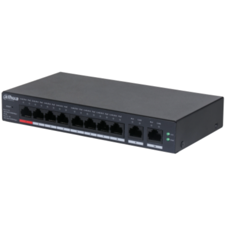 Dahua 10-Port Cloud Managed Desktop Gigabit Switch cu 8-Port PoE, CS4010-8GT-110, Interfata: Port 1-8: 8 × RJ-45 10/100/1000 Mbp