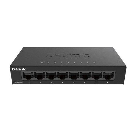 D-Link Switch DGS-108GL, 8 porturi Gigabit, Capacity 16Gbps, desktop, faramanagement, metal, negru, fara ventilator, D-link Gree