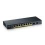 Switch Zyxel GS1900-10HP v2, 8-port GbE L2 PoE Smart Switch + 2 SFP slots, 802.3at, desktop, fanless, 70 Watt ZYXEL - 3