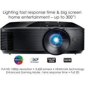 Proiector OPTOMA HD146X, DLP, FHD 1920x1080, up to WUXGA (1920×1200), 3600 lumeni, 25.000:1, 16:9 nativ, 4:3/ 16:10 compatibil, 