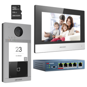 KIT videointerfon pentru o familie, Wi-Fi 2.4Ghz, monitor 7 inch - HIKVISION DS-KIS604-S HIKVISION - 1