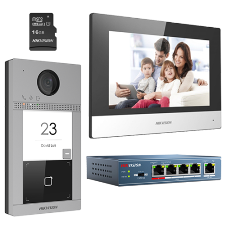 KIT videointerfon pentru o familie, Wi-Fi 2.4Ghz, monitor 7 inch - HIKVISION DS-KIS604-S HIKVISION - 1