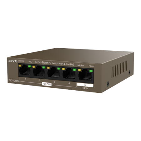 Switch 4 porturi PoE OUT, 1 port PoE IN, Gigabit - TENDA TND-TEG1105PD TENDA - 1