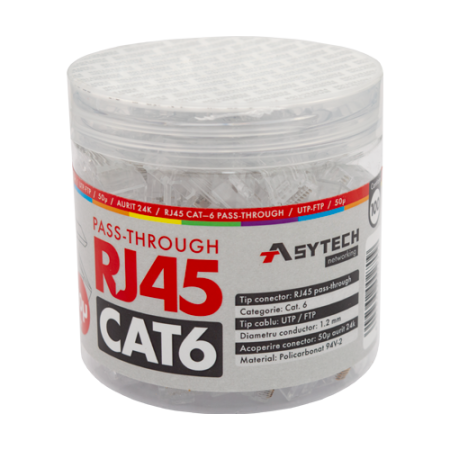 Mufa RJ-45 UTP Cat.6 EZ Passthrough, 50Âµ (100 buc) RJ45-CAT6-EZ-50U-JAR ASYTECH Networking - 1