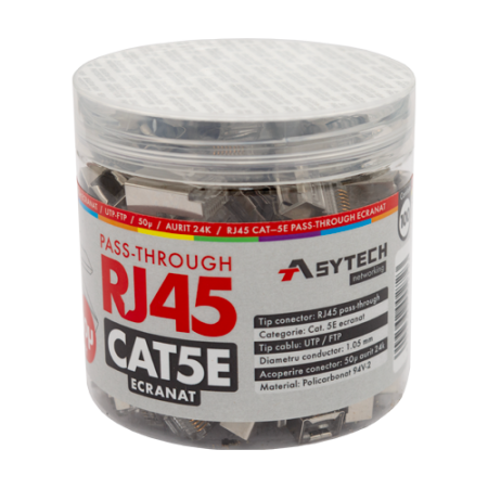 Mufa RJ-45 FTP Cat.5e EZ Passthrough, ecranata, 50Âµ (100 buc) RJ45M-CAT5-EZ-50U-JAR ASYTECH Networking - 1