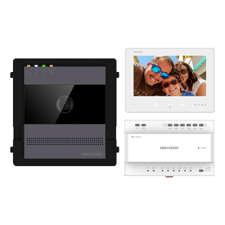 KIT videointerfon 2 fire pentru 1 familie, monitor 7 inch, Alarma, IK08, Card 32GB, Al - HIKVISION DS-KIS704EY-AL HIKVISION - 1