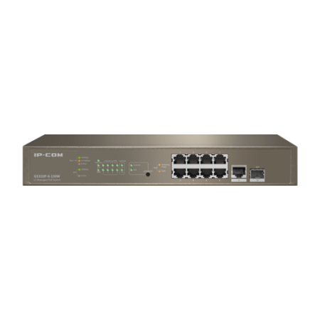 Switch 8 porturi PoE Gigabit, 1 port RJ45 Gigabit, 1 port SFP Gigabit, 1U, L3 Management - IP-COM G5310P-8-150W IP-COM - 1